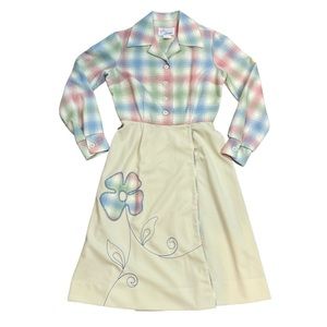 Vintage Jo Lester Dress Wrap Pastel Plaid Flower Size Small